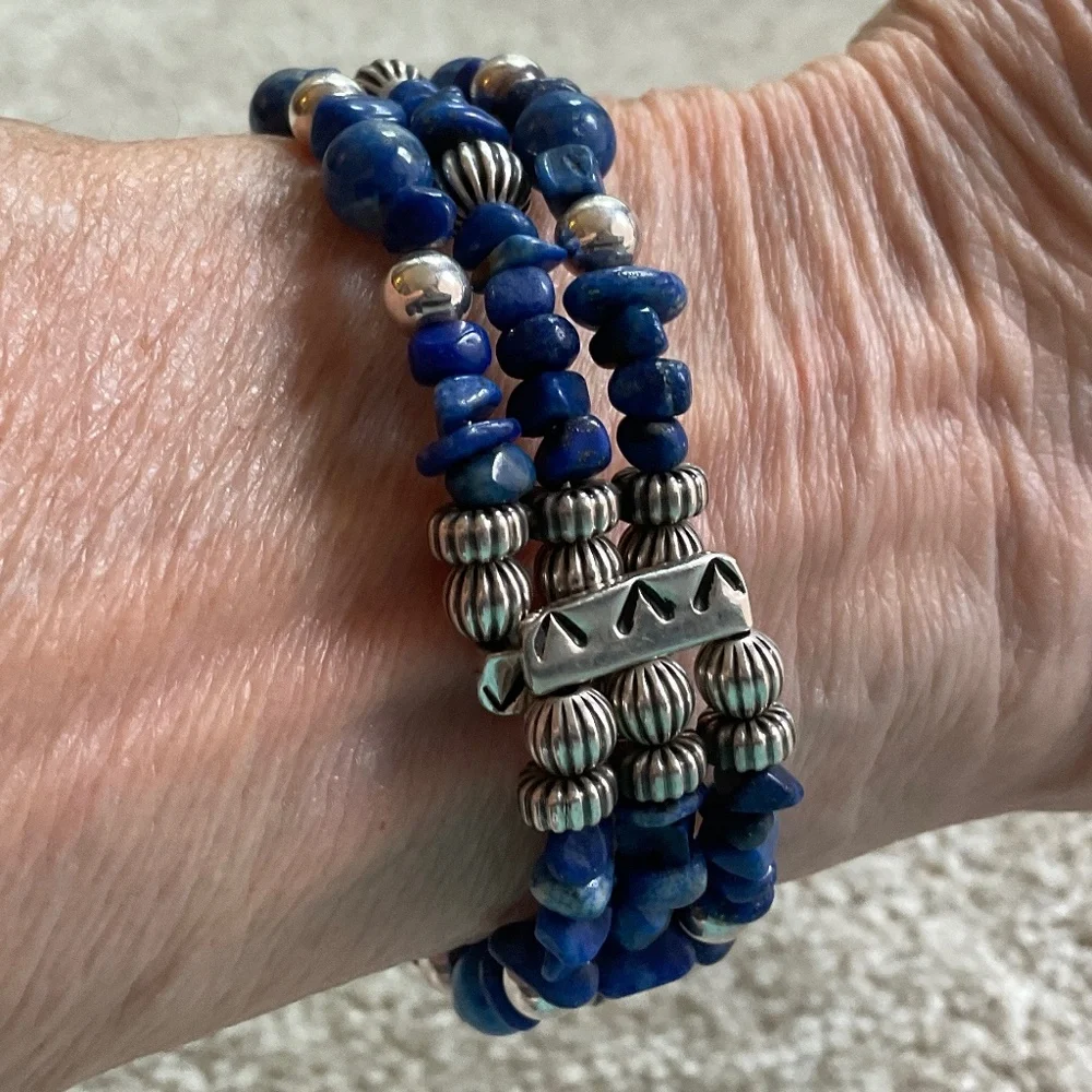Carolyn Polllack Lapis Lazuli and Sterling Silver Wrap Bracelet